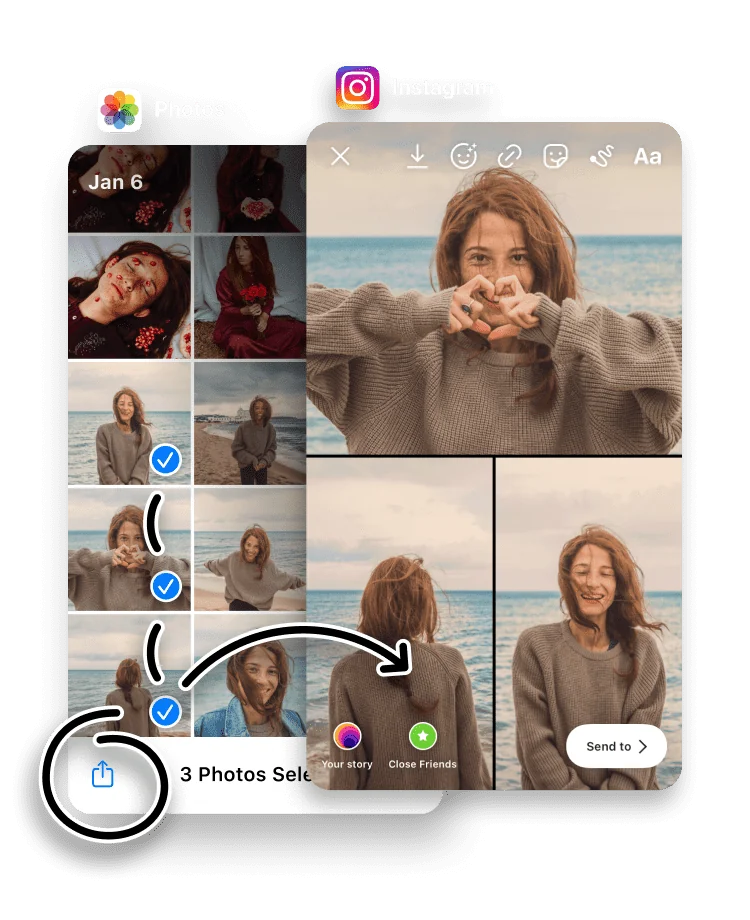 A photo and video collage designed for an Instagram Story