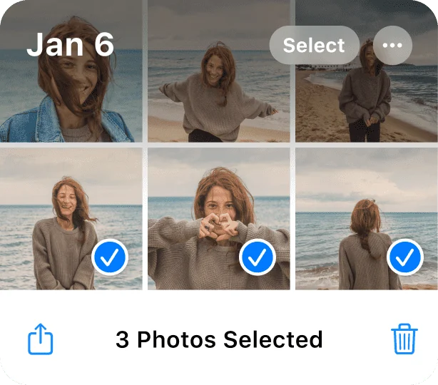 Selecting multiple photos in the iOS Photos app