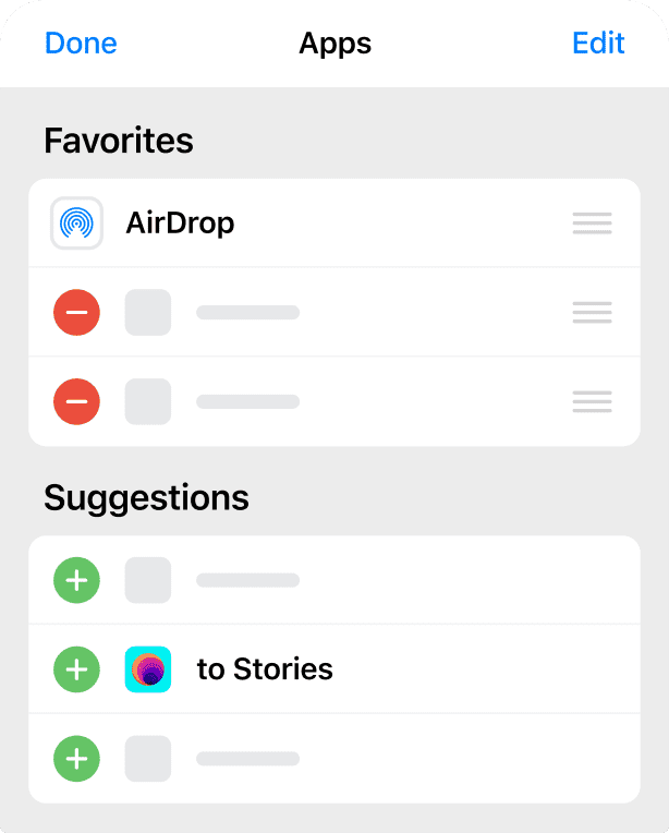 Adding to Stories to Share Sheet favorites