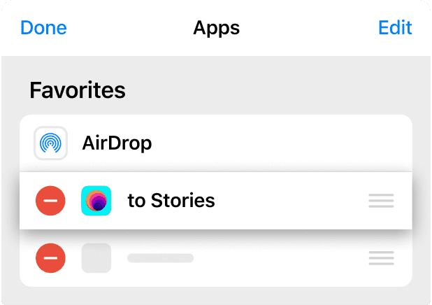 Reordering to Stories to the top of the Share Sheet