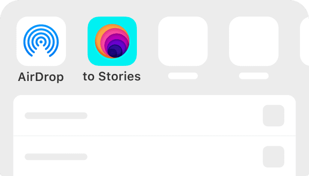 The to Stories shortcut ready in the iOS Share Sheet