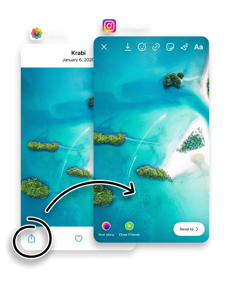 Sharing a photo to an Instagram Story with to Stories
