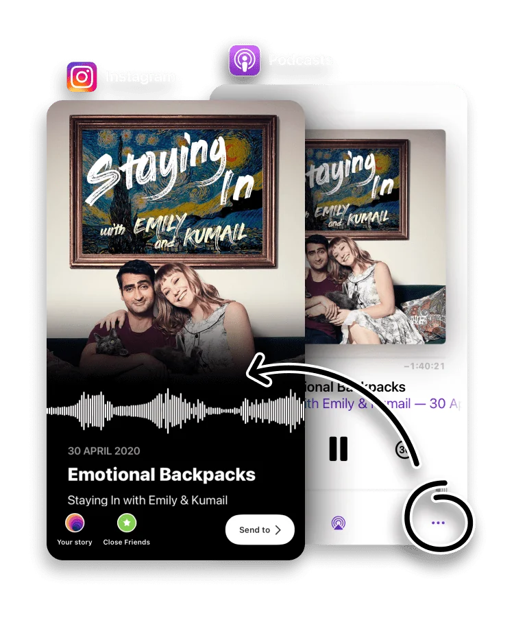 A podcast episode shared as an Instagram Story card