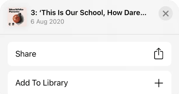 The Share button on a podcast episode