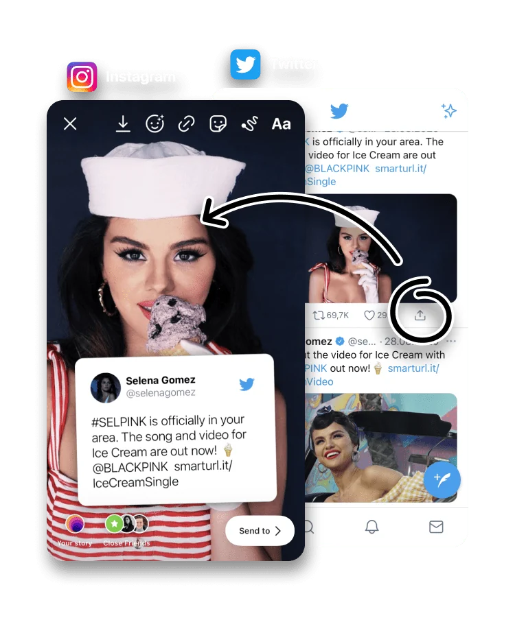 A tweet shared as an Instagram Story card