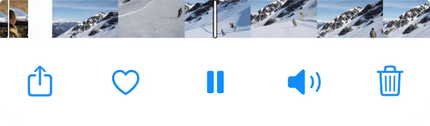 The Share button below a video in the Photos app