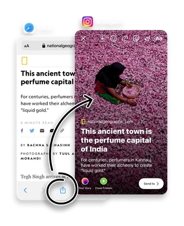 A web page shared as an Instagram Story card