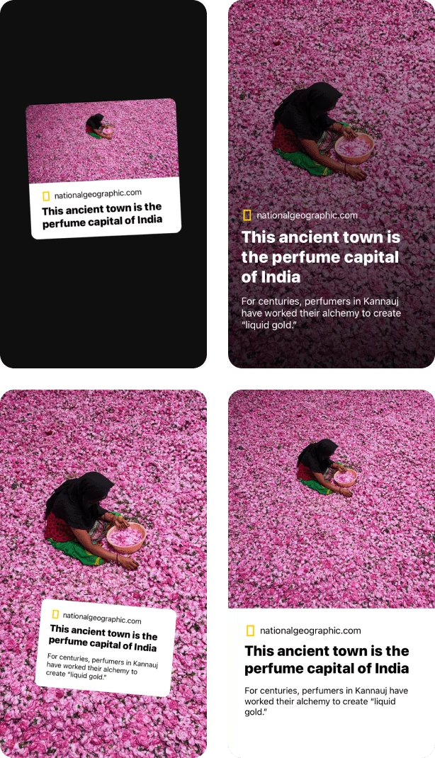 Five web page layouts available in to Stories