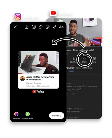 A YouTube video shared as an Instagram Story card