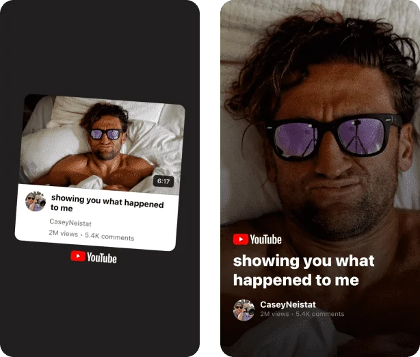 YouTube video layouts available in to Stories